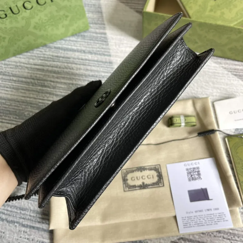 Gucci 497985 GG Marmont Leather Mini Chain Bag Black