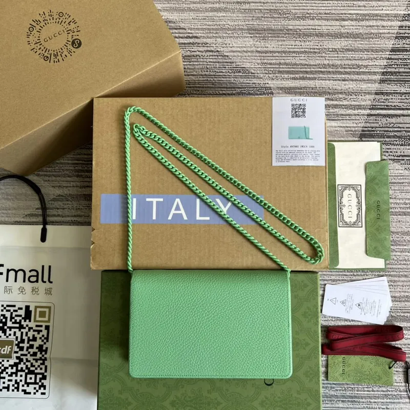 Gucci 497985 GG Marmont Leather Mini Chain Bag Green