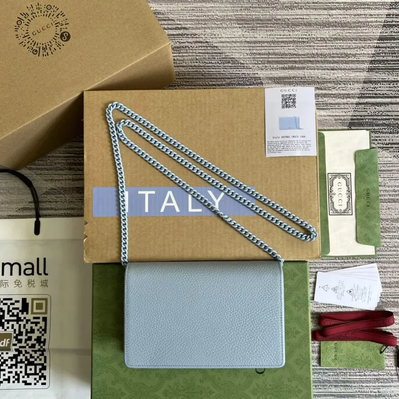 Gucci 497985 GG Marmont Leather Mini Chain Bag Pale blue