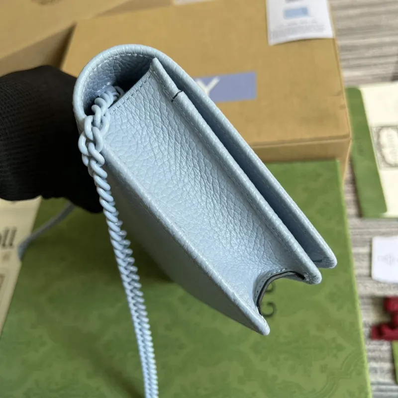 Gucci 497985 GG Marmont Leather Mini Chain Bag Pale blue