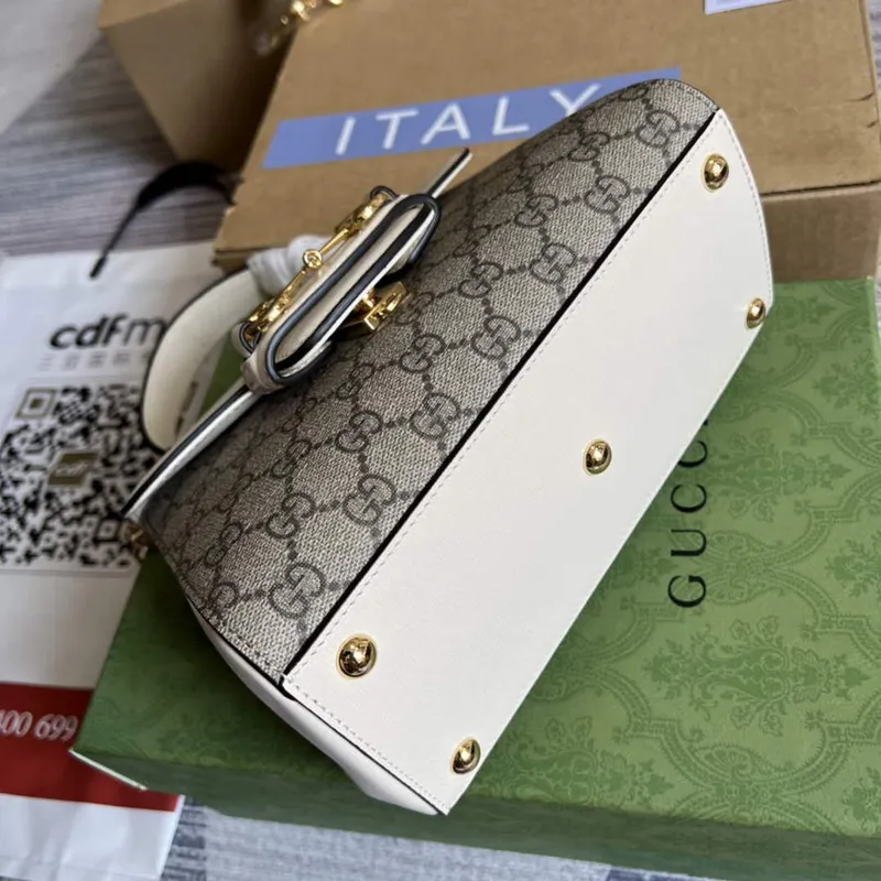 Gucci 703848 Gucci Horsebit 1955 Mini Bag Beige White