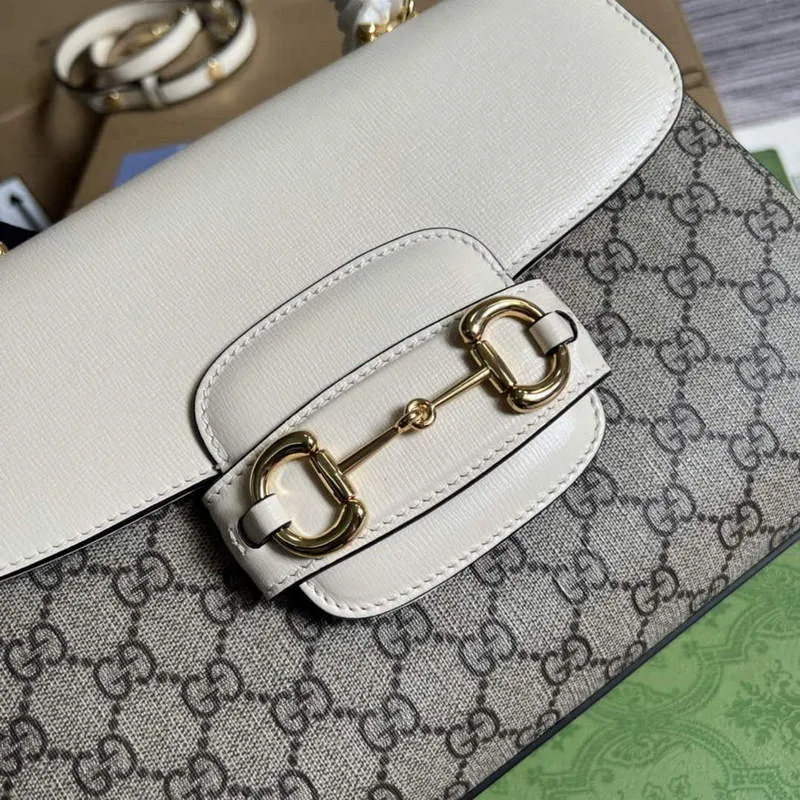 Gucci 702049 Horsebit 1955 Medium Bag Beige White