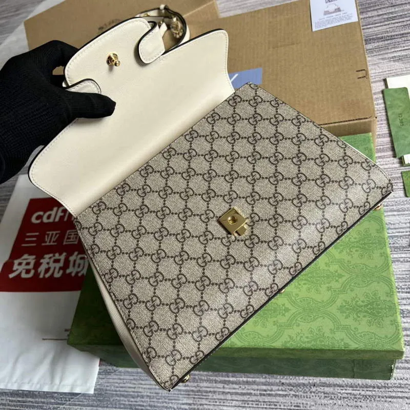 Gucci 702049 Horsebit 1955 Medium Bag Beige White
