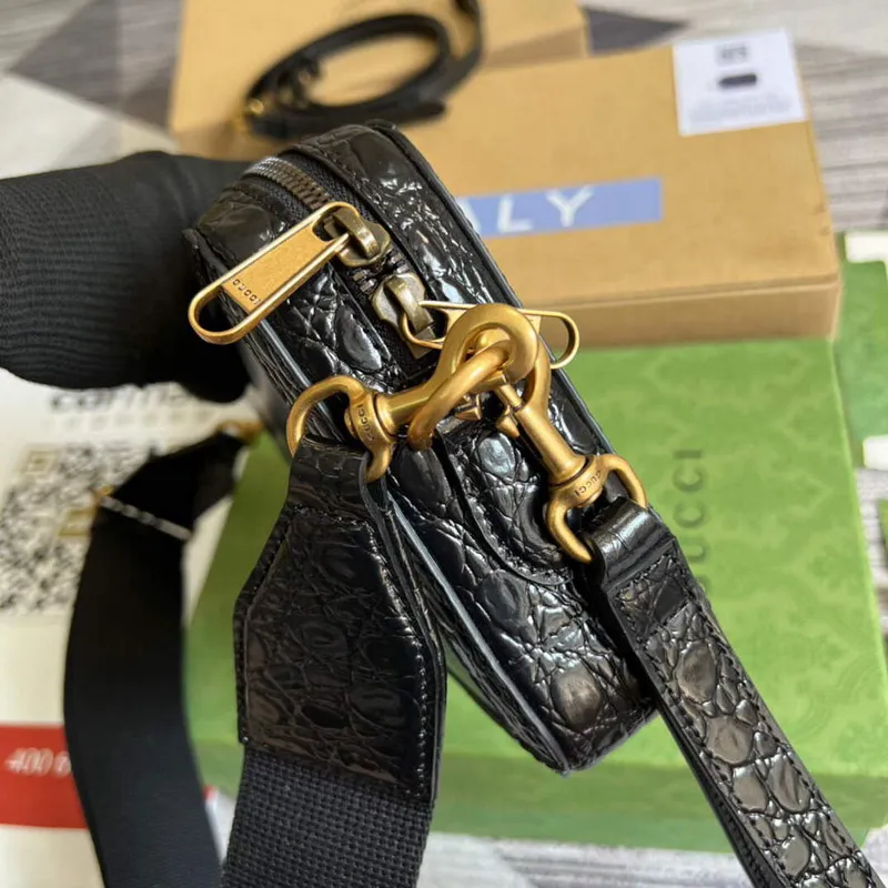 Gucci 710861 Crocodile shoulder bag with Double G Black