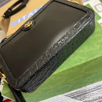 Gucci 710861 Crocodile shoulder bag with Double G Black