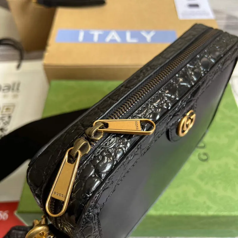 Gucci 710861 Crocodile shoulder bag with Double G Black