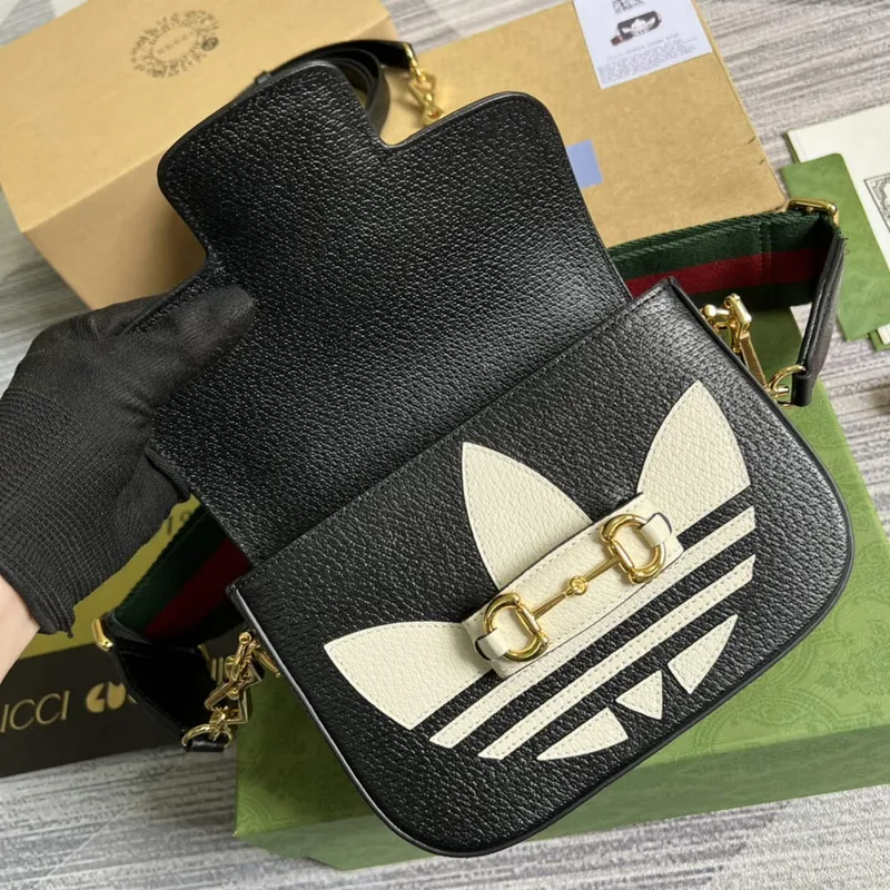 Adidas x Gucci 658574 Horsebit 1955 mini bag black and white leather
