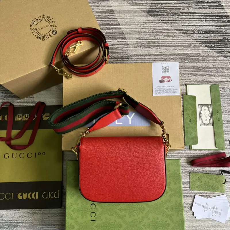 Adidas x Gucci 658574 Horsebit 1955 mini bag red and white leather