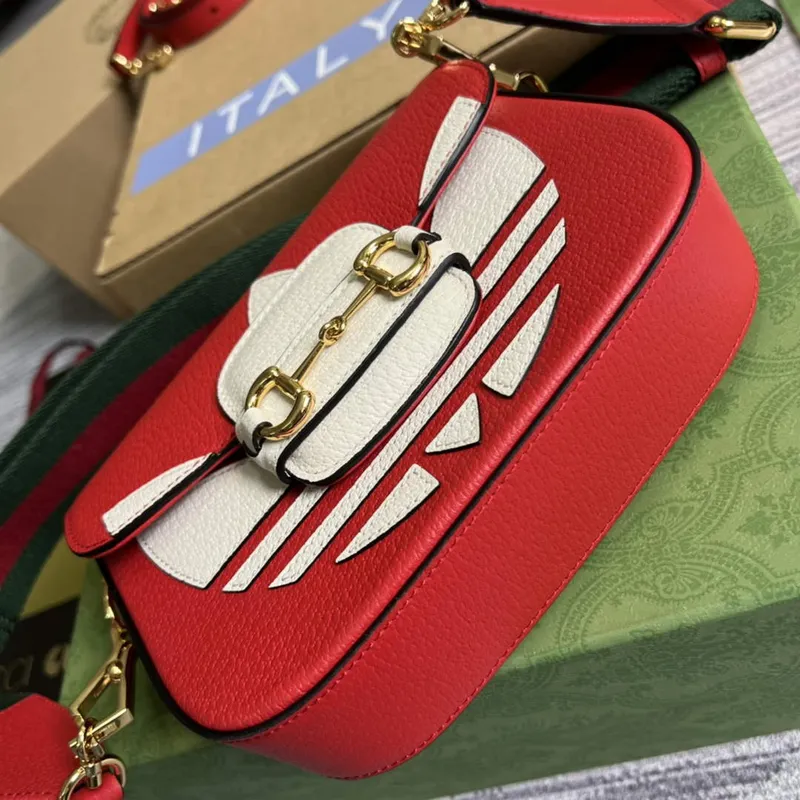 Adidas x Gucci 658574 Horsebit 1955 mini bag red and white leather