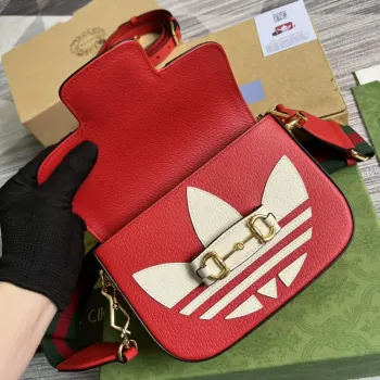 Adidas x Gucci 658574 Horsebit 1955 mini bag red and white leather