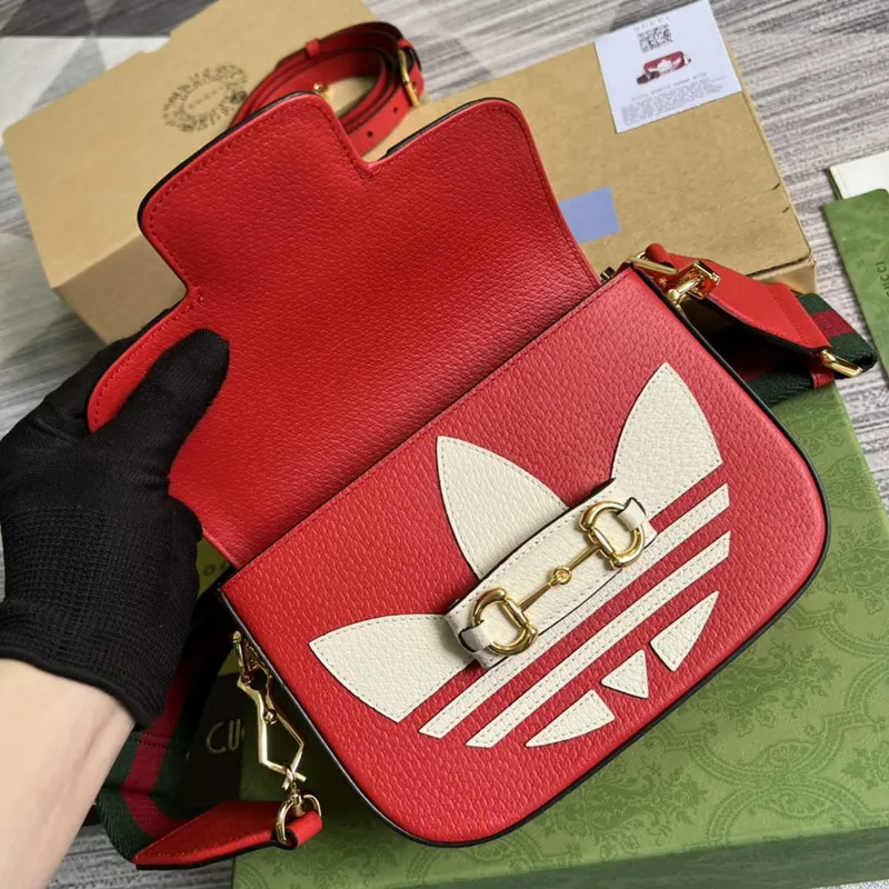 Adidas x Gucci 658574 Horsebit 1955 mini bag red and white leather