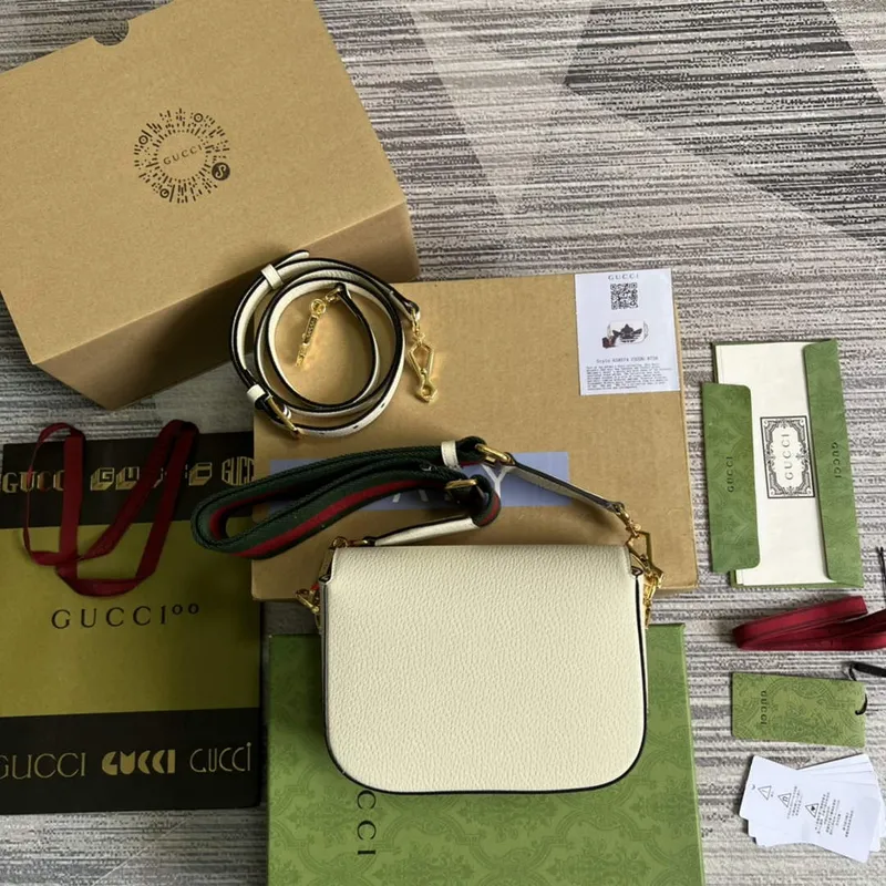 Adidas x Gucci 658574 Horsebit 1955 mini bag white and black leather