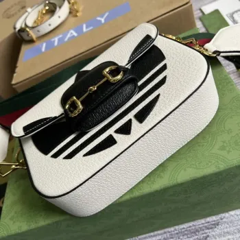 Adidas x Gucci 658574 Horsebit 1955 mini bag white and black leather
