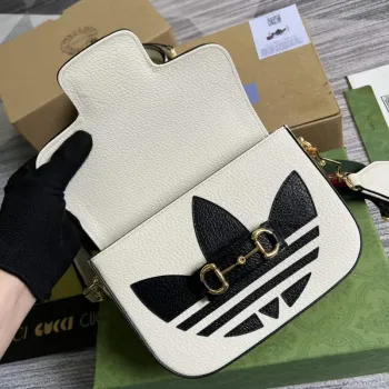 Adidas x Gucci 658574 Horsebit 1955 mini bag white and black leather