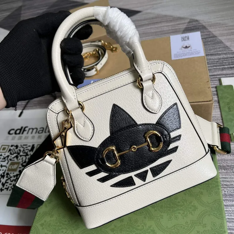 Adidas  x Gucci 677212 Horsebit 1955 mini bag white and Black leather