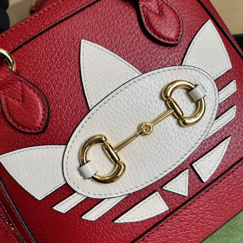 Adidas x Gucci 677212 Horsebit 1955 mini bag red and white leather