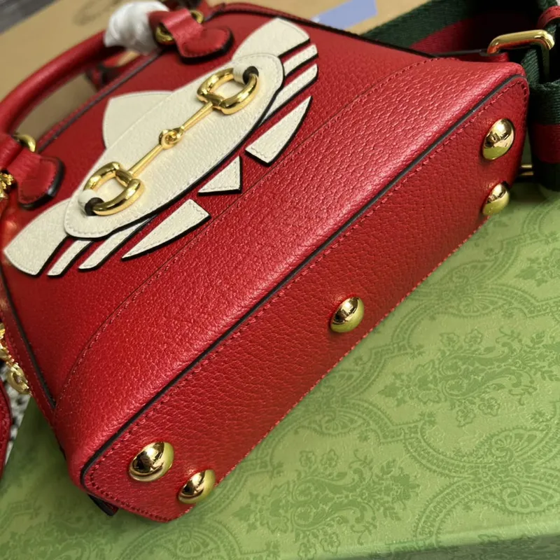 Adidas x Gucci 677212 Horsebit 1955 mini bag red and white leather