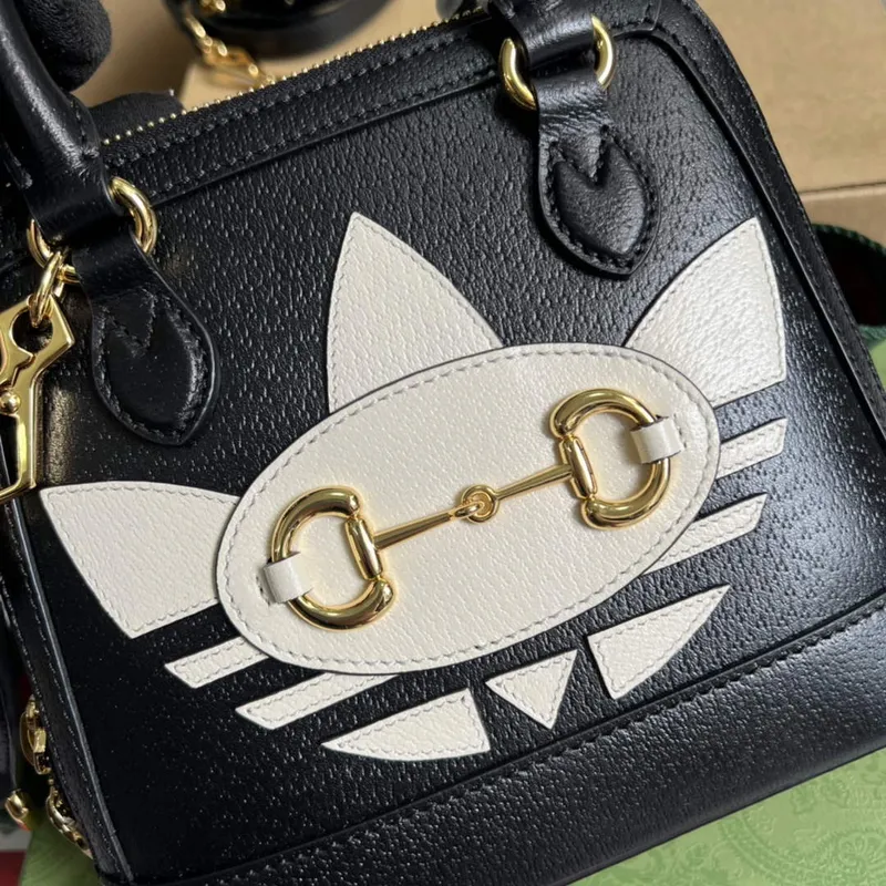 Adidas x Gucci 677212 Horsebit 1955 mini bag Black and white leather
