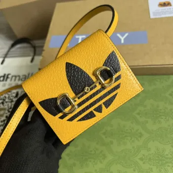 Adidas x Gucci card case with Horsebit 702248 Off black and yellow leather