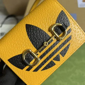 Adidas x Gucci card case with Horsebit 702248 Off black and yellow leather