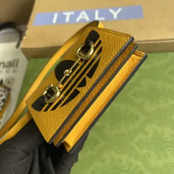 Adidas x Gucci card case with Horsebit 702248 Off black and yellow leather
