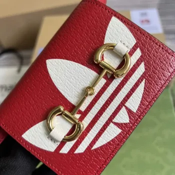Adidas x Gucci card case with Horsebit 702248 Off white and red leather