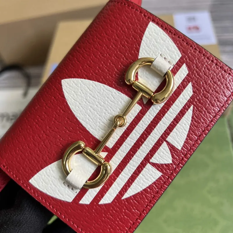 Adidas x Gucci card case with Horsebit 702248 Off white and red leather