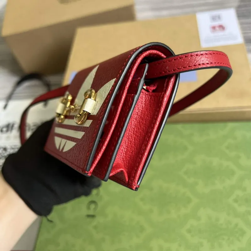 Adidas x Gucci card case with Horsebit 702248 Off white and red leather