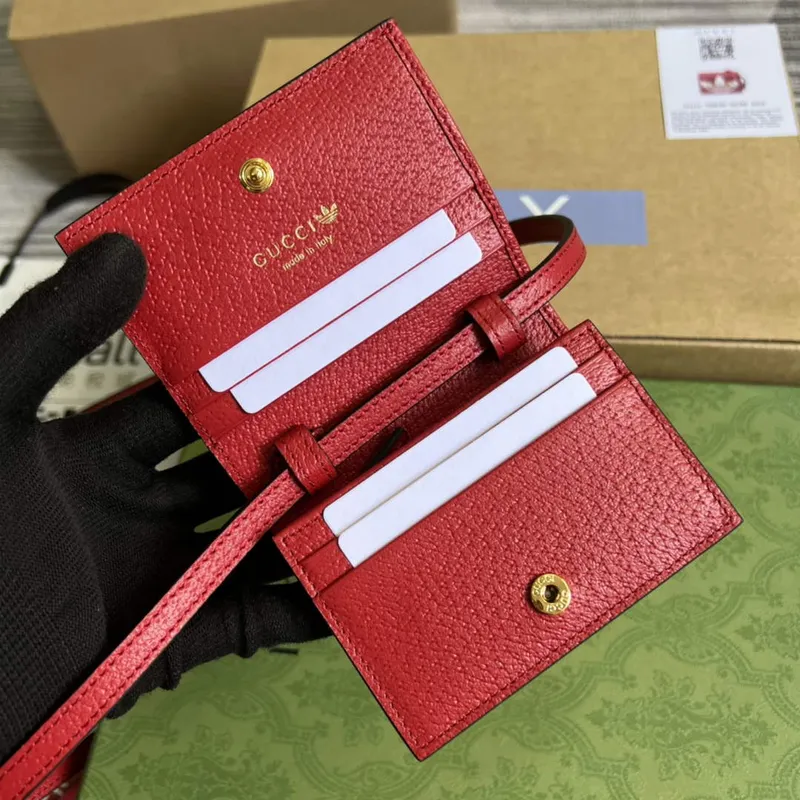 Adidas x Gucci card case with Horsebit 702248 Off white and red leather