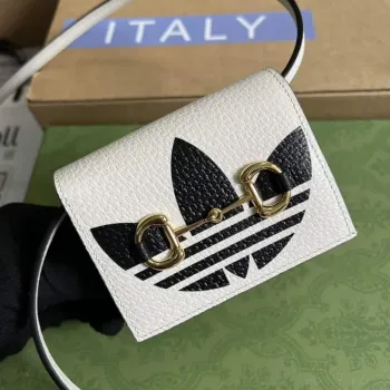 Adidas x Gucci card case with Horsebit 702248 Off white and black leather