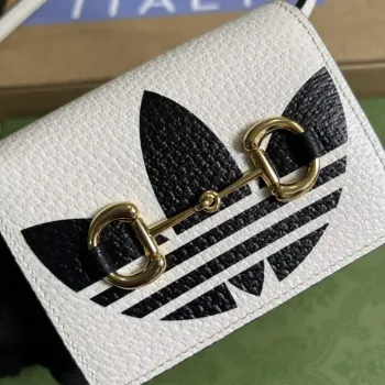 Adidas x Gucci card case with Horsebit 702248 Off white and black leather