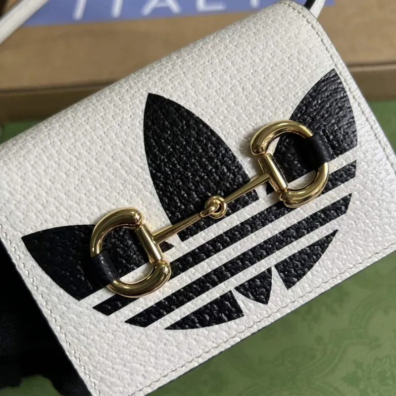 Adidas x Gucci card case with Horsebit 702248 Off white and black leather