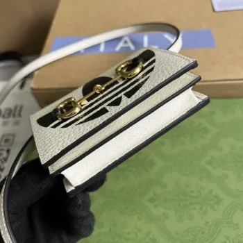 Adidas x Gucci card case with Horsebit 702248 Off white and black leather
