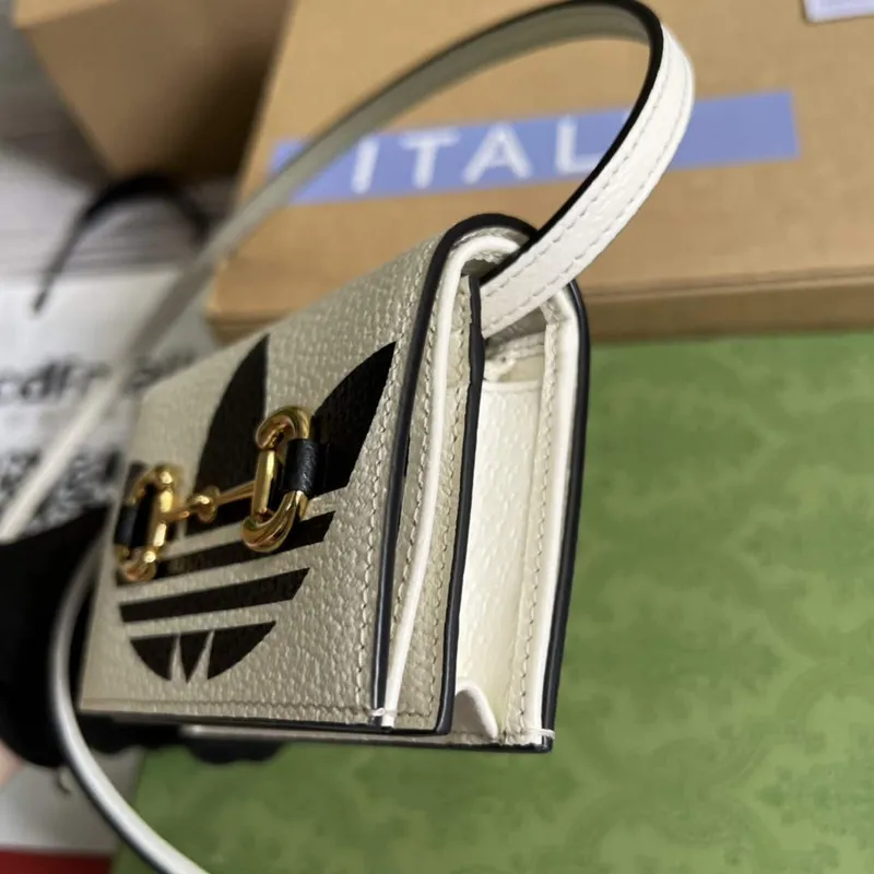 Adidas x Gucci card case with Horsebit 702248 Off white and black leather