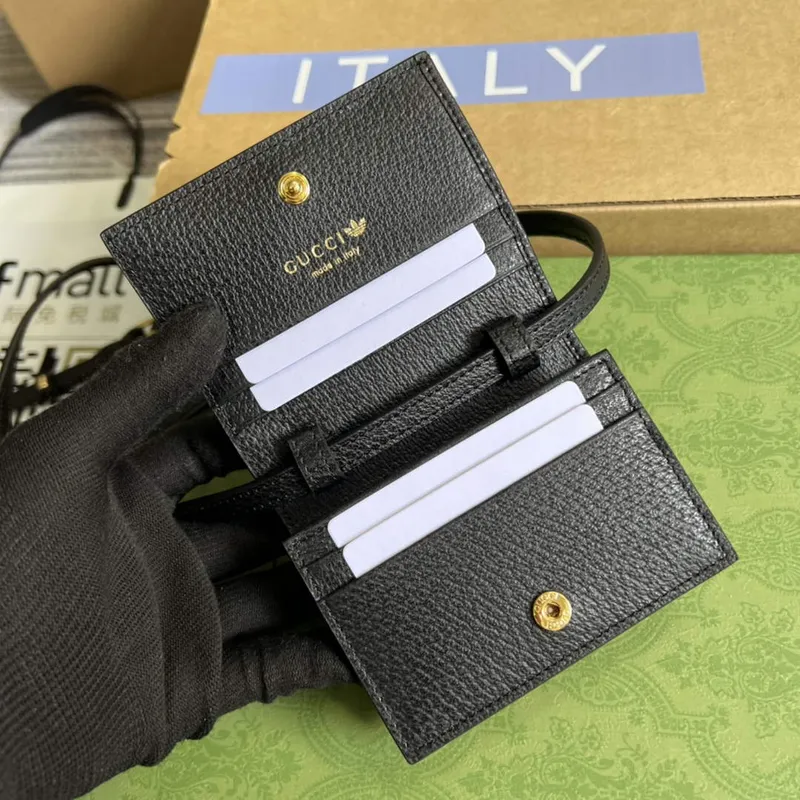 Adidas x Gucci card case with Horsebit 702248 Black and off white leather