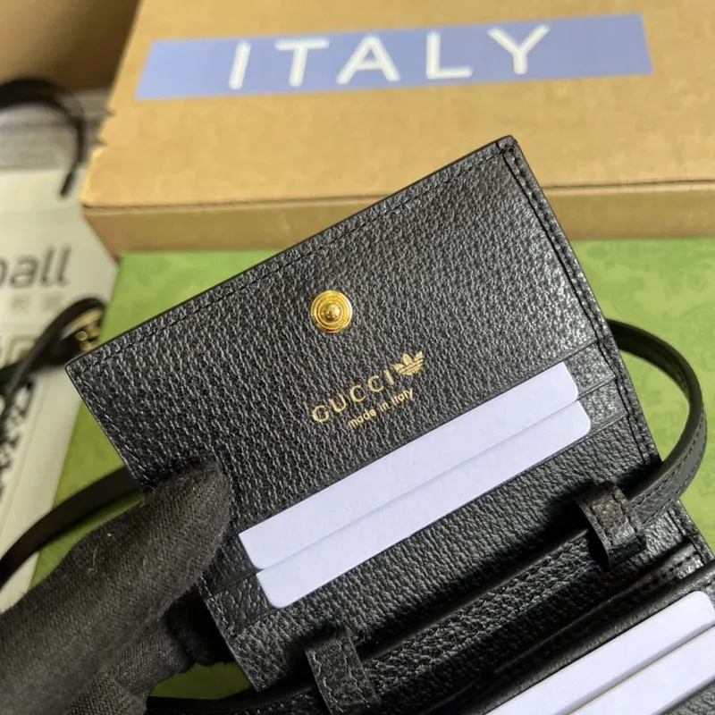 Adidas x Gucci card case with Horsebit 702248 Black and off white leather
