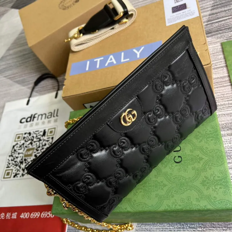 Gucci 702200 GG matelassé leather shoulder bag Black