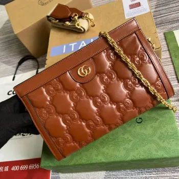 Gucci 702200 GG matelassé leather shoulder bag Light brown