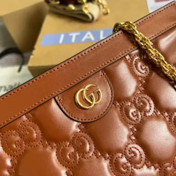 Gucci 702200 GG matelassé leather shoulder bag Light brown