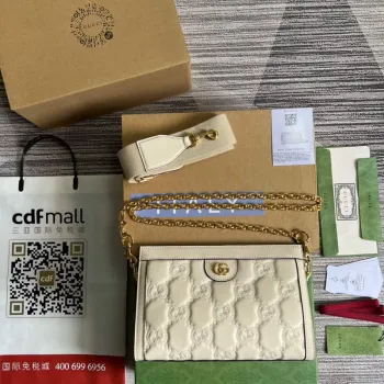 Gucci 702200 GG Matelassé Leather Shoulder Bag in White — Slimline Luxury