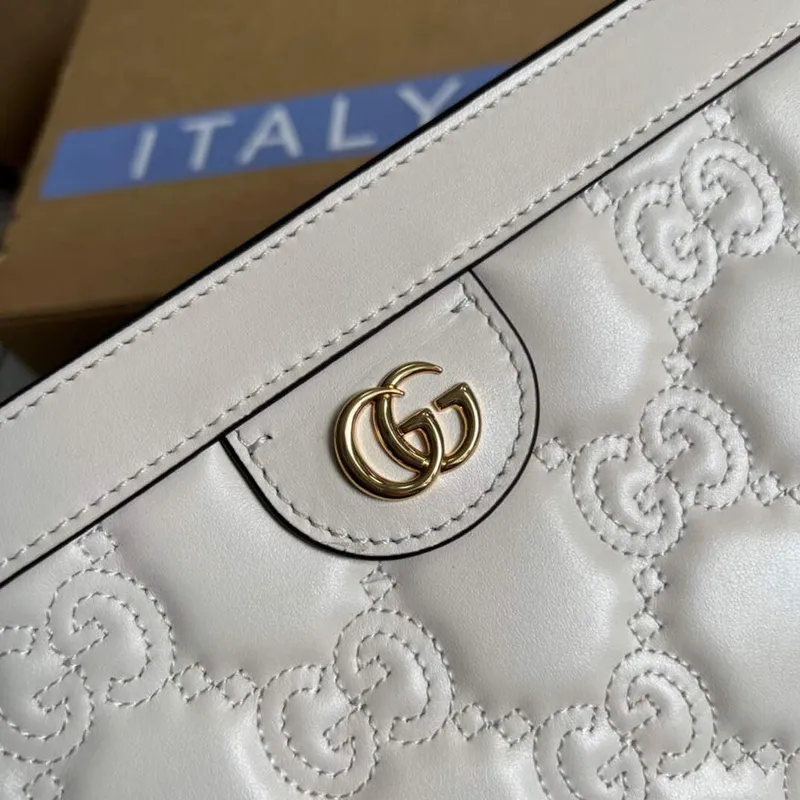 Gucci 702200 GG matelassé leather shoulder bag White