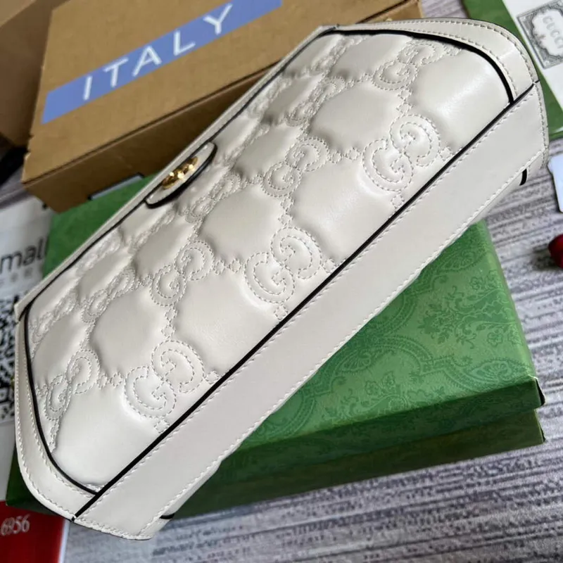 Gucci 702200 GG matelassé leather shoulder bag White