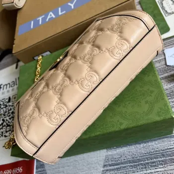Gucci 702200 GG matelassé leather shoulder bag Beige
