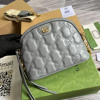 Gucci 702229 GG matelassé leather shoulder bag Dusty grey