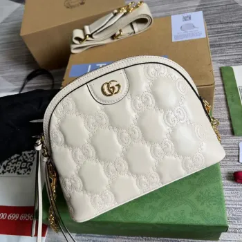 Gucci 702229 GG matelassé leather shoulder bag White