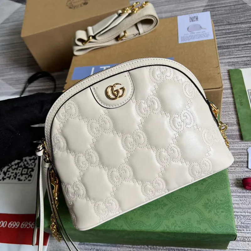 Gucci 702229 GG matelassé leather shoulder bag White
