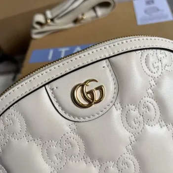 Gucci 702229 GG matelassé leather shoulder bag White