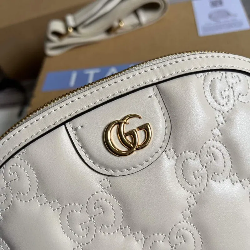 Gucci 702229 GG matelassé leather shoulder bag White