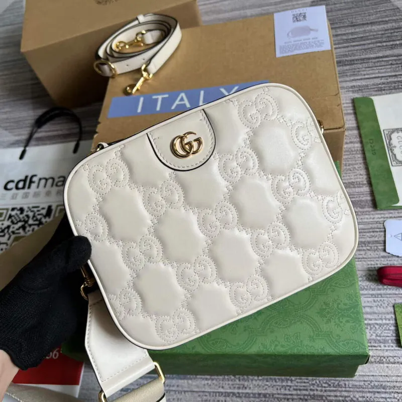 Gucci 702234 GG Matelassé Leather Shoulder Handbag White