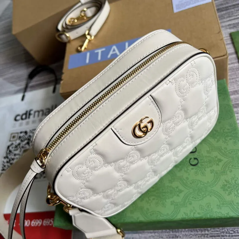 Gucci 702234 GG Matelassé Leather Shoulder Handbag White